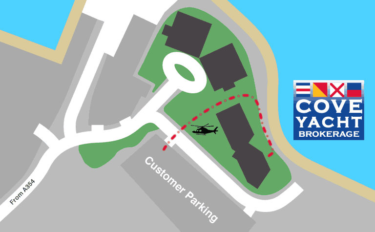 Map showing how to reach the office once you arrive at Portland Marina